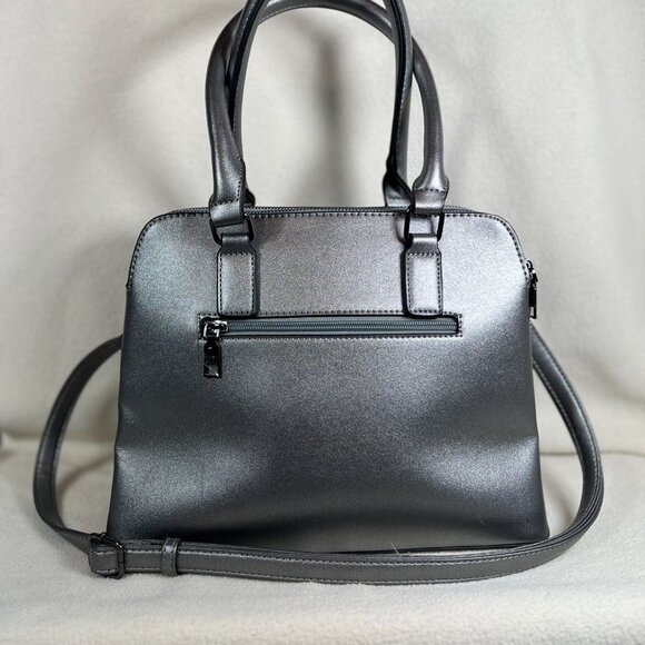 NWOT Mark New York Embelished Pattern Metalic Grey Satchel Bag - Picture 2 of 14